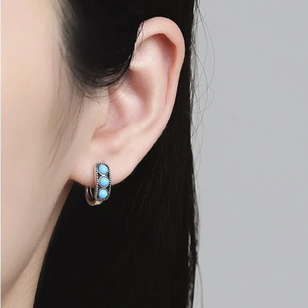 Silver and Blue Hoop Earrings S1009